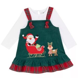 Rare Editions Green Santa Dress with Red Accents